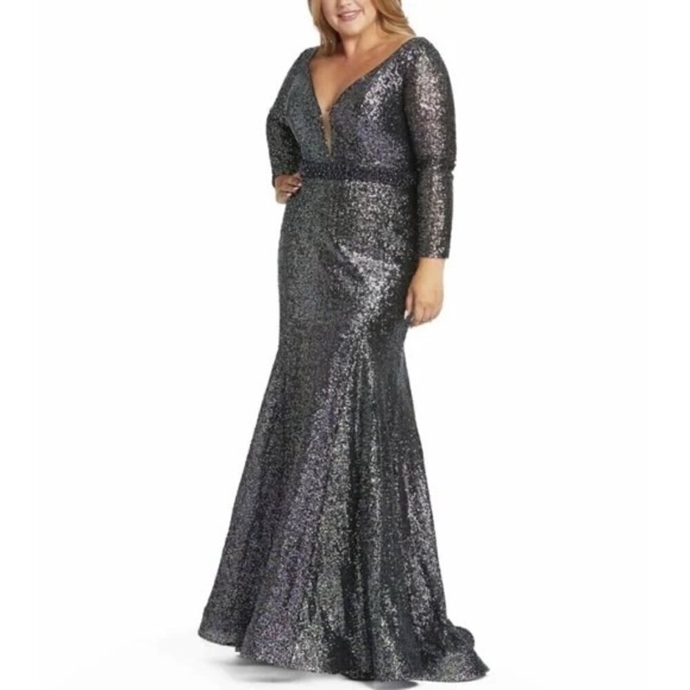 Mac Duggal 67246 Multi-Colored Sequin Beaded Waist Trumpet Gown Size 14W NWT